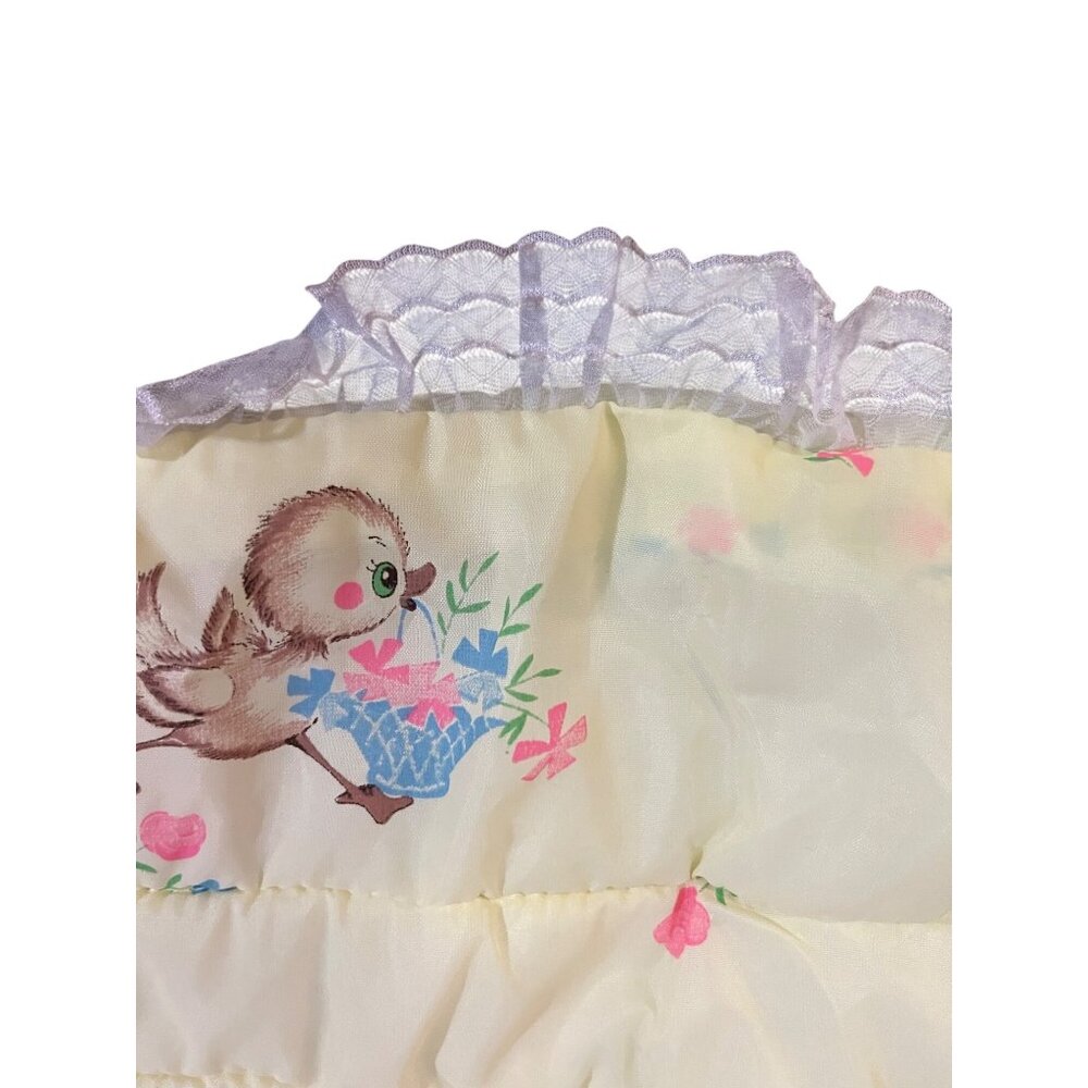 Vintage JCPenney Crib Quilt & Pillow Set Lace Edge Floral Baby Blanket Nursery - Picture 3 of 16